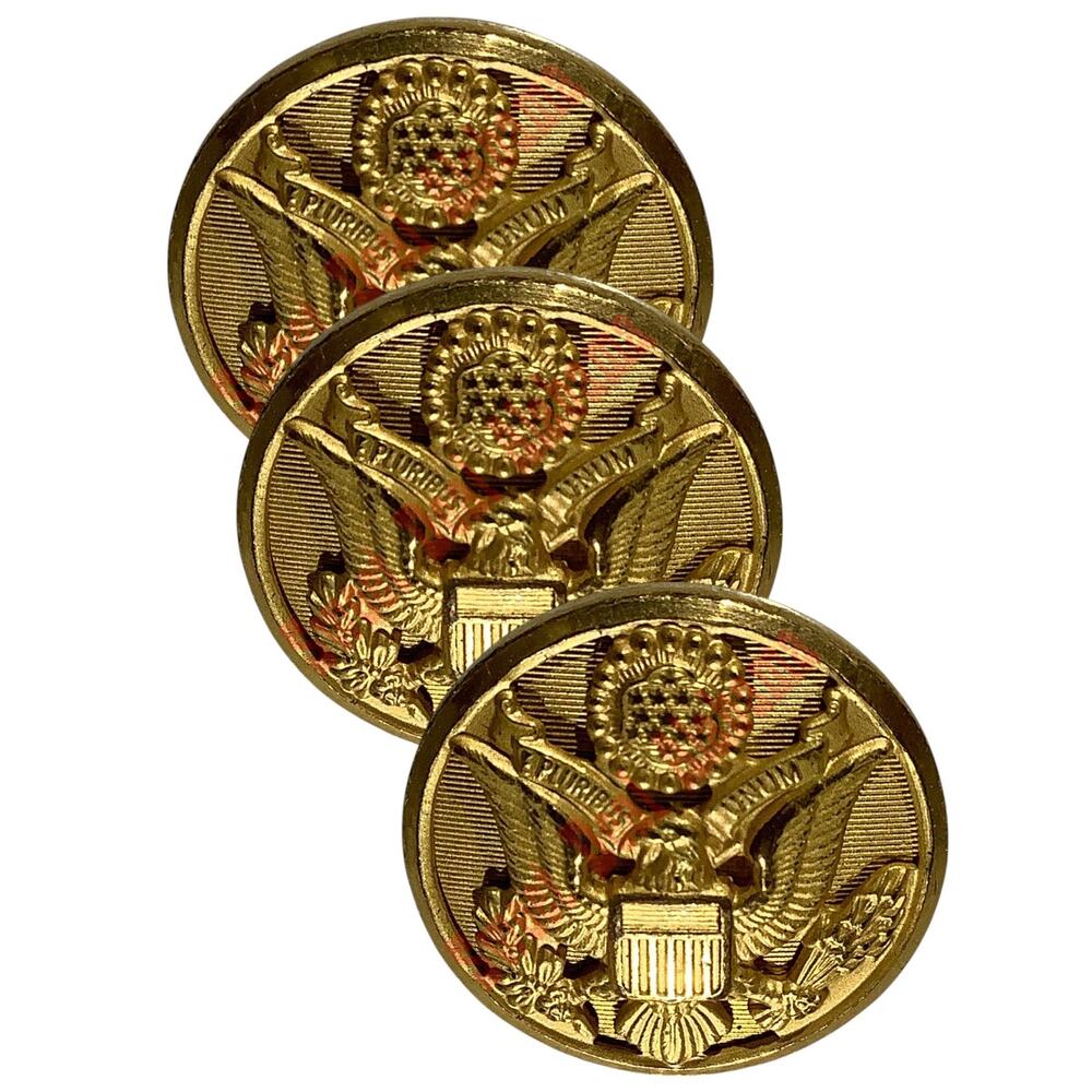 3-PK (Mid Century), Waterbury Company Brass Buttons w/ Eagle Seal, 7/8"D